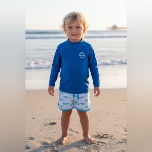 Willit Boy's Long Sleeve Rash Guard Swim Shirt Ocean Blue Boys/ Girls Size 2T